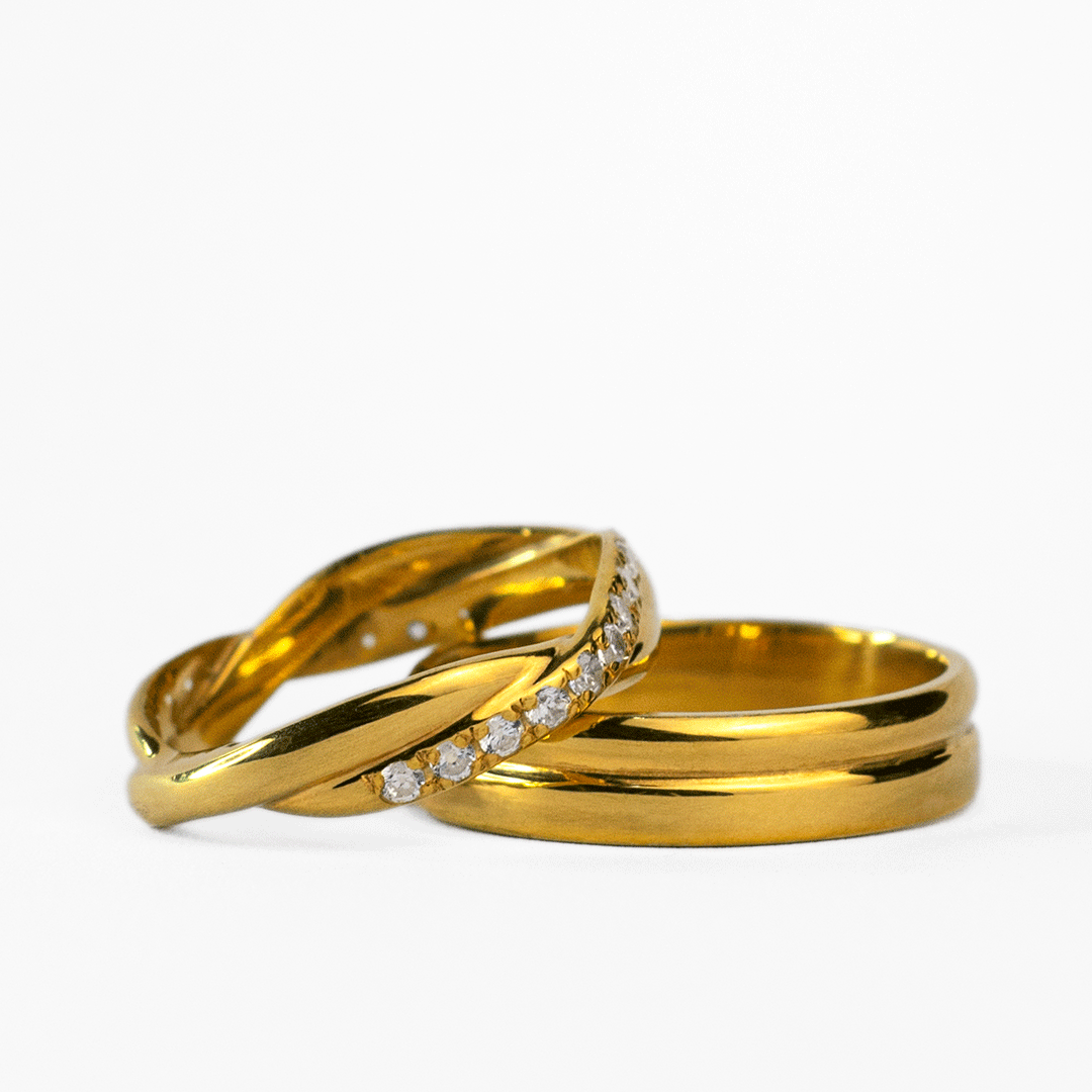 Anillos de Pareja de Plata Ley 950 enchapado en oro 18K #209