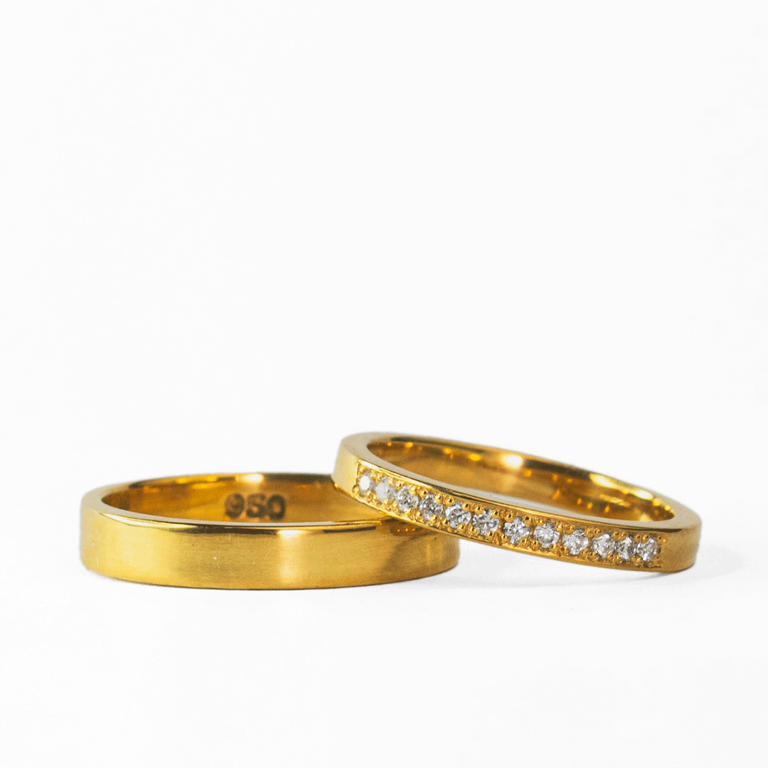 Anillos de Pareja de Plata Ley 950 enchapado en oro 18K #207