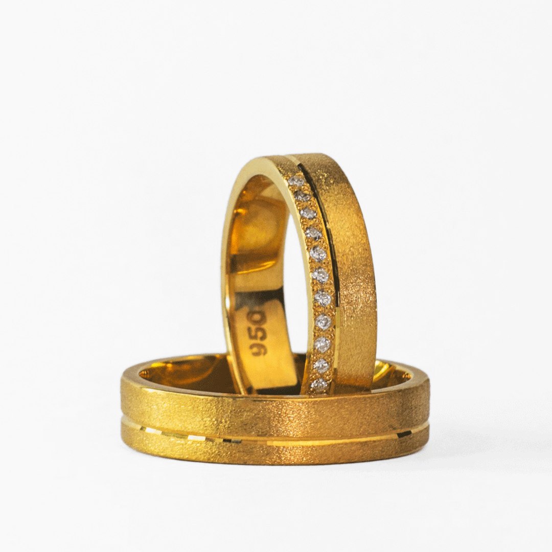 Anillos de Pareja de Plata Ley 950 enchapado en oro 18K #208