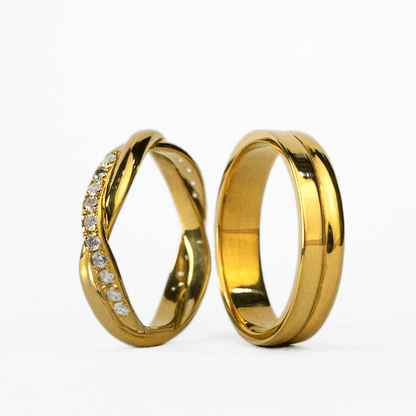 Anillos de Pareja de Plata Ley 950 enchapado en oro 18K #209