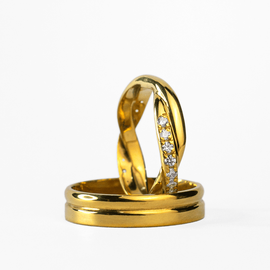 Anillos de Pareja de Plata Ley 950 enchapado en oro 18K #209