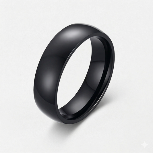 Anillo de banda ancha para hombre en color negro mate, fabricado en titanio de alta calidad, diseño minimalista y pulido, código 7060.